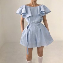 직장인 린넨 프릴 점프수트 출근룩 하객패션 여름 반바지 데이트 여자친구선물