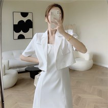 여성 반팔 크롭 자켓 블레이저 2022 봄 흰색 디자인 양복 얇은 짧은 탑