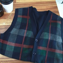 체크무늬 조끼 브이넥 니트 베스트