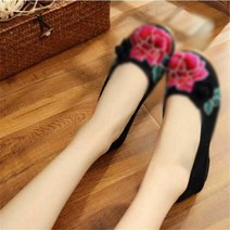 블랙색 여자 꽃신 한복 신발 여성 법당 꽃신발 자수 댄스 슈즈