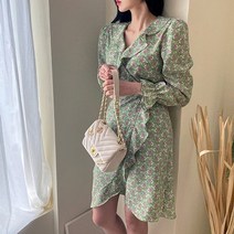 기타 바보사랑[옷자락]여자 플라워 언발 러플 프릴 미디 랩 원피스[무료배송]