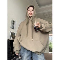 퓨어 후드 스웨터 여성 가을 룾 박시 티셔츠 탑