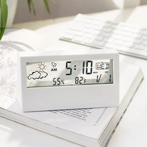 무소음 탁상시계 시끄러운 알람시계 투명 디지털 날짜 전자 시계, 화이트