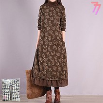77우먼스 여성 이지 기모 롱 원피스 꽃무늬 잔꽃 보온 방한 빅사이즈 [리현]