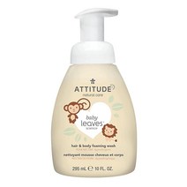 ATTITUDE 2-in-1 아기용 천연 헤어 및 바디 포밍 워시 EWG 인증 샴푸 저자극성 목욕 비누 페어 넥타르 295.7ml(10액량온스)