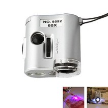 현미경 휴대용 미니 포켓 60X 보석상 루페 렌즈 조명 보석 곤충 돋보기 유리 3 LED 자외선, [01] 60X