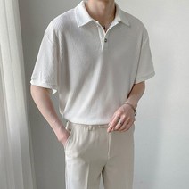 블랙 화이트 여름 반오픈 카라 반팔 니트 I2NT003