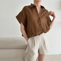 위드마마 여성 린넨 반팔블라우스 텐셀 블루종 여름셔츠블라우스 (3color)