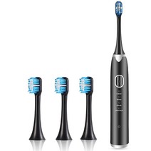 WOSUK 소닉 전동 칫솔 여행 친화적인 디자인 4가지 모드 16개의 기어 브러시 헤드 4개 USB 고속 충전 내장 스마트 타이머 성인 및, Black