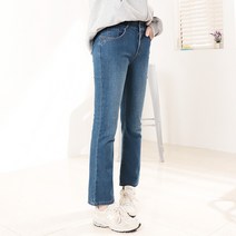헤카 여자 허리가 편한 히든밴딩 배색 스판 기모 일자 청바지