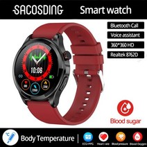 다이빙컴퓨터 2023 ECG + PPG 건강 비침습 혈당 스마트 워치 남성용 블루투스 통화 360*360 HD 스크린 스포츠 심박수 스마트워치, red