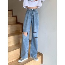 와이케이하우스 찢어진 청바지 여성 봄과 여름 2021 새로운 달콤하고 시원한 하이 웨이스트 얇은 스트레이트 느슨한 와이드 레그 팬츠 인 조수_68418