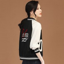 여성야구점퍼 유행하는클래식스타일 낡은방법모방 스탠드카라 자수 병접연결 여성 숏코트 2022가을 날씬해보이는 긴팔소매 야구재킷 얇은