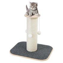 38.1cm(15인치) 높이의 고양이 스크래칭 포스트 천연 사이잘 로프 스크래치 걸이용 장난감 공 3개와 부드러운 플러시 베이스 클로 스크래처 기둥 실내 및 새끼 고양이용1363
