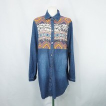 21 Dress Room 패턴배색 데님롱셔츠 진청 (여성 L)