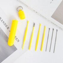 17pcs 귀 클리너 귀지 제거 도구 abs 귀이개 큐렛 재사용 가능한 귀 청소 왁스 리무버 스프링 스푼 귀지 클렌저 케어, 노란색-7pcs 1set