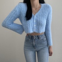 VANANA2 여성 보들보들 파스텔 크롭 골지 니트 퍼 가디건