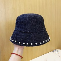 여름페도라햇 여성 인싸템 벙거지모자 캐쥬얼 스트릿 무드 진주 구제 데님 버켓 썬캡 2263520224