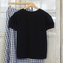 러블리 볼륨 소매 무지 반팔티셔츠