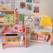 칼라 2단 미니 수납 선반 책상정리 무타공선반 장식대 팬트리선반 ㄷ자 문구 식탁정리대 네일진열장, 화이트