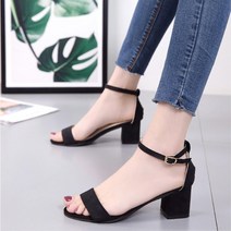 5cm 미들굽 발목끈 청바지 회사 샌들 여자여름신발