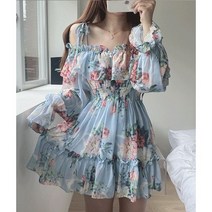 빅사이즈 짐머만 오프숄더 원피스 레이스원피스 쉬폰 원피스 프릴 어깨끈 긴팔 미니 원피스 바캉스룩