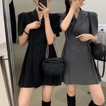 디작소 여성 가을 체러스 더블버튼 자켓 미니 원피스