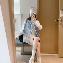 아가일 진청 연청 황신혜 루즈핏 레이어드 가을 한지민 배색 패턴 데님 베스트 자켓 청 조끼