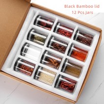 대나무 커버 조미료 기밀 컨테이너 주최자와 향신료에 대 한 12 Pcs 6.5x10cm 유리 주방 스토리지 항아리, Black Bamboo Lid