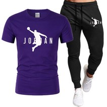 방검복 경찰방검복 방검조끼 남성용 운동복 티셔츠 바지 스포츠 2 피스 세트 조깅 반팔 스웨트팬츠 2023 여름 의류, 17 purple_05 XXL