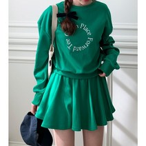 p37 그린 맨투맨 치마바지세트/ 골프 테니스 플레어스커트 반바지내장 플레어 3칼라