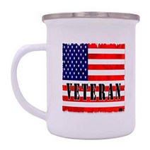 Military Veteran Camp Mug Enamel Camping Coffee Cup Gift For Vet USA Tattered Flag, 1