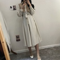 스트라이프 배색 트렌치 셔츠 남방 허리 끈 롱 원피스