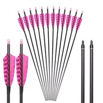 612pcs 천연 칠면조 깃털이있는 순수 탄소 화살표 32 인치 척추 400 id 6.2mm 아치 슈팅 사냥을위한 조정 가능한 노크, 협력사, 12pcs 핑크