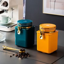 THINER 커피보관용기 1.1L 배기 밸브 밀폐용기, 블루+오렌지