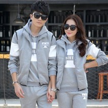 남자 커플 가을신상 기모 트레이닝복세트 민소매 조끼 후드티 맨투맨 조거바지 루즈핏 3종세트 빅사이즈 운동복