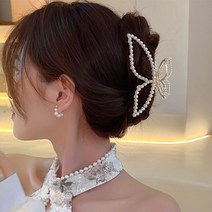 화사한 나비 진주장식 올림머리용 메탈 헤어집게핀 여신머리핀 혼주머리 한복용 올림머리 반머리 여신머리핀 상어클립 당고머리 추석선물용연에인핀