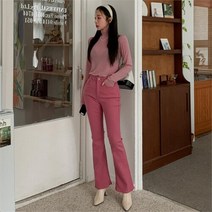 셀러허브(잡화) 여자 부츠컷 레트로 분홍색면바지 스판 팬츠
