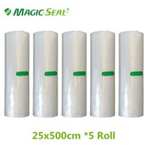 업소용 산업용 가정용 진공 포장기 무선 진공기 MAGIC SEAL- 실러 신선도 유지 25 m x 500 m 롤/묶음 배큠 보관 봉지, 25x500cm 5Roll