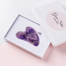 괄사마사지기 마사지스틱 마사지괄사 자수정 마사지 천연 석재 페이셜 롤러 괄사 도구 세트 스파 스크래핑 크리스탈 바디 페이스 건강 관리, Purple-1-Box