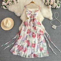 반팔 원피스 봄 여자 여름 붕대 쉬폰 비치 맥시 슬립 드레스 패션 프린트 꽃무늬 등이없는 긴 우아한 이브 5673811722