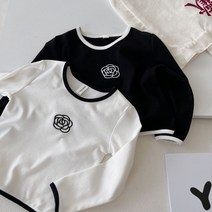 여누키즈 여아용 유아동 면 스판 흑백 장미 긴팔 티셔츠 80 90 100 110 120 키즈 영유아 기본티 아동복