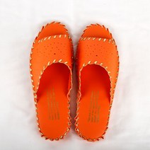 펀칭봉합 고급 가죽 실내슬리퍼 거실 실내화 호텔 거실화 병원 유치원 사무실, 오렌지, 1개