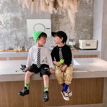 트렌디한아빠 아동 넥타이 긴팔 티셔츠 댄디 봄코디 큐티 얼집 코디 남아 여아 간지 정장룩