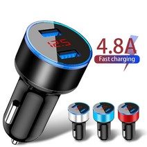 2022 신형 차량용 급속 충전기 USB Type C 샤오미 삼성 아이폰 12 11 프로 7 8 플러스용 4.8A LED 디스플레이 USB 핸드폰 충전기 차량용 충전기 휴대폰, NOT LED BLACK