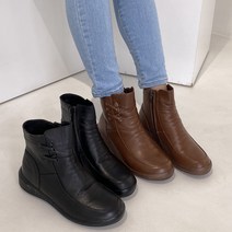 슈리오 여성 소가죽 따뜻한 기모 가을 겨울 통굽 부츠 4cm