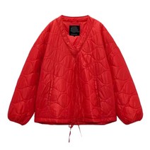 역시즌 롱 패딩 여성 패션 다이아몬드 체크 루즈한 코튼 스웨터 재킷 빈티지 긴 소매 탑