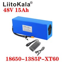 LiitoKala 48V 15Ah 18650 전자 자전거 배터리 리튬 이온 배터리 팩 자전거 scoot 변환 키트 bafang 1000W XT60 플러그 54.6V 충전기|교체, 1개, 48V15ah-XT60