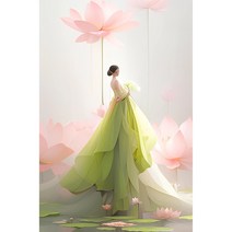 연꽃 요정 연화선자 인물그림그리기 빈티지 수묵화 미인도 아름다운 식물 풍경도 색칠게임 diy피포페인팅세트 홈데코유화그림 액자포함 집중력&인지능력향상 집콕수공예취미제품, 연꽃 요정 미인도 그리기-04, 40*50cm(액자포함)