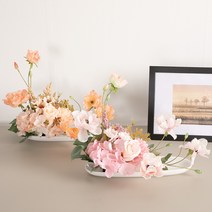 (+사은품)프리미엄 테이블 장식 센터피스 조화 수반 모음 꽃 인테리어 럭셔리 카페 소품 2, 18.로즈플라워수반set 35cmP-핑크(+캔버스A), 1개